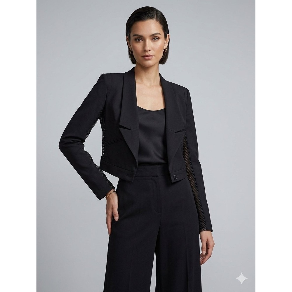 L.A.M.B. Gwen Stefani Black Cropped Blazer Mesh Panel Jacket Size 4